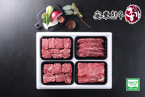 한우 1+등급 냉장 갈비구이혼합세트 2kg(찜갈비500g*2+등심500g+부채살500g)